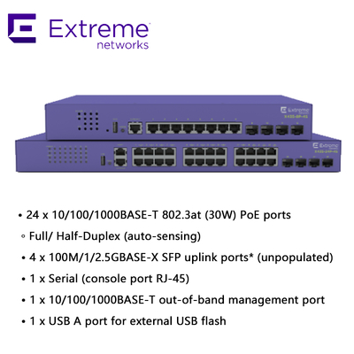 Switch AVB Extreme Networks X435 24P X435 4S 68Gbps 50.6Mpps nuovo e originale