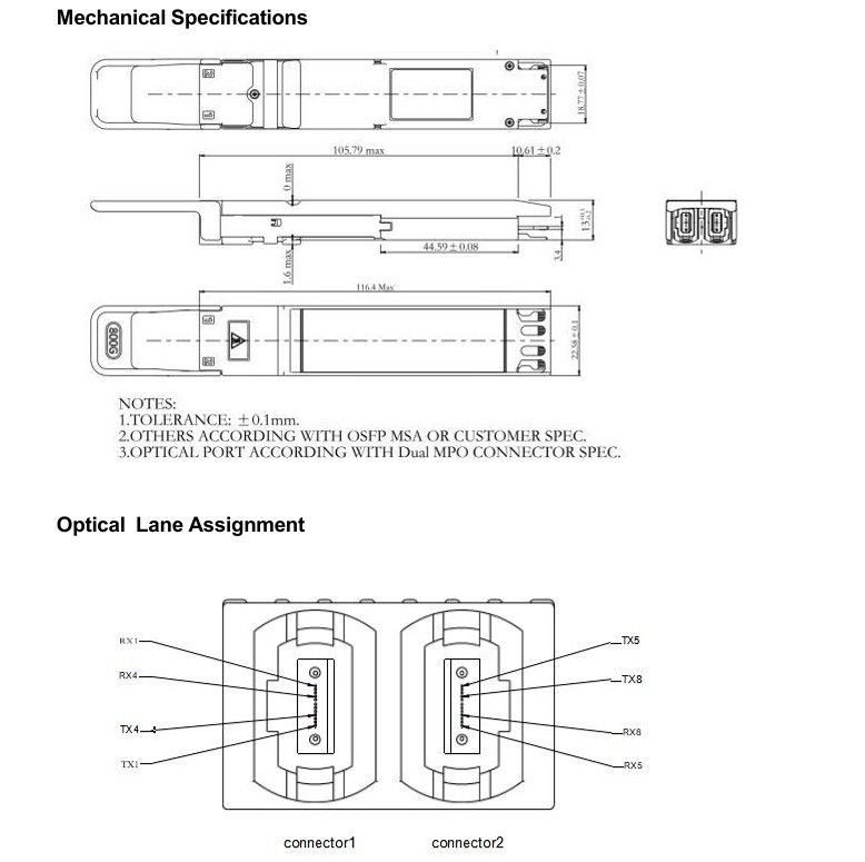 Interconnessione di elaborazione 800Gbps Trasmettitore ottico OSFP con connettore MTP8APC doppio con collegamento a caldo e alta velocità di trasmissione dati