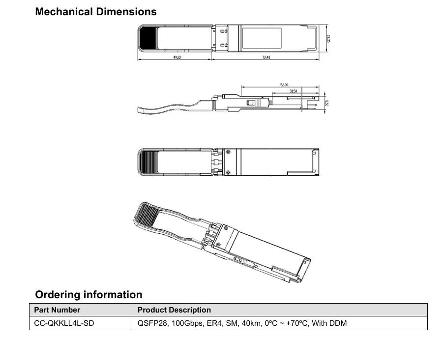 Fonte di alimentazione singola 3.3V 100GBase QSFP28 ER4 40KM attrezzature in fibra ottica modulo trasmettitore ottico LC duplex per le vostre esigenze