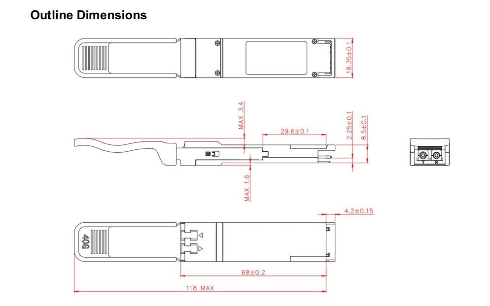 Distanza di trasmissione 10km 40Gb/s QSFP LR4 Trasmettitore ottico 1277.5nm 10km Duplex LC per apparecchiature a fibra ottica di velocità