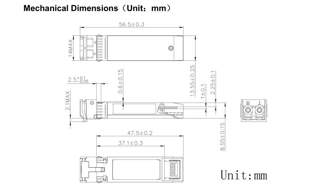 Tecnologia di raffreddamento 1550nm 40km ER/EW LC Duplex Industrial Temp -40-85°C 1.5W RoHS CE FCC Compliant 10G SFP Transceiver Module