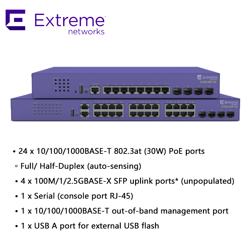 Switch AVB Extreme Networks X435 24P X435 4S 68Gbps 50.6Mpps nuovo e originale